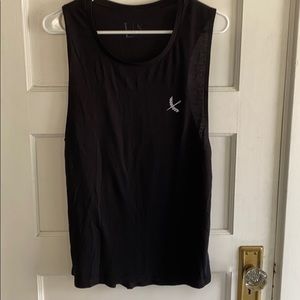 Top Threads large soft black men’s athletic or casual tank top gym workout sport